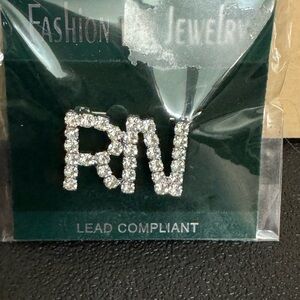 Fashion Jewelry Silver and Rhinestone RN Pin
